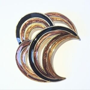 TRIFARI BLACK & BROWN ENAMEL CRESCENT BROOCH